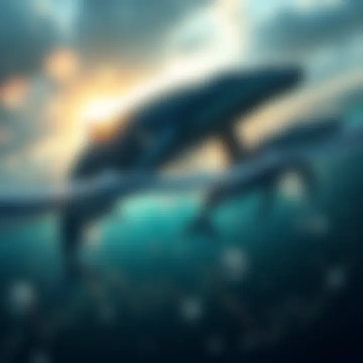 A visual representation of Solana's price falling below $130 with whales symbolically buying in the background, suggesting major investments during a market recovery.