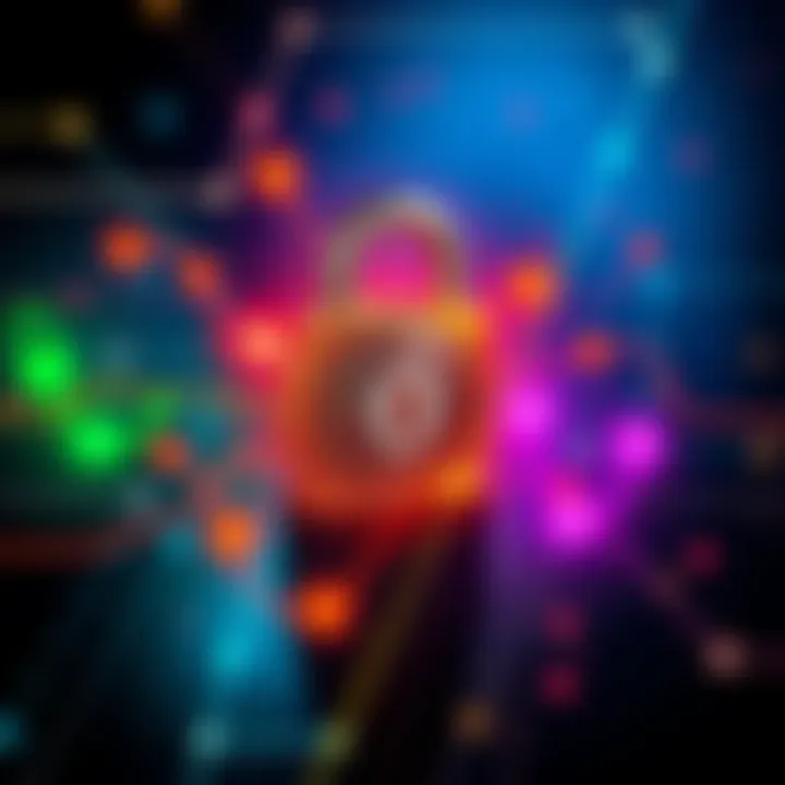 A graphic showing Solana smart contract symbols with a lock to represent decryption concepts