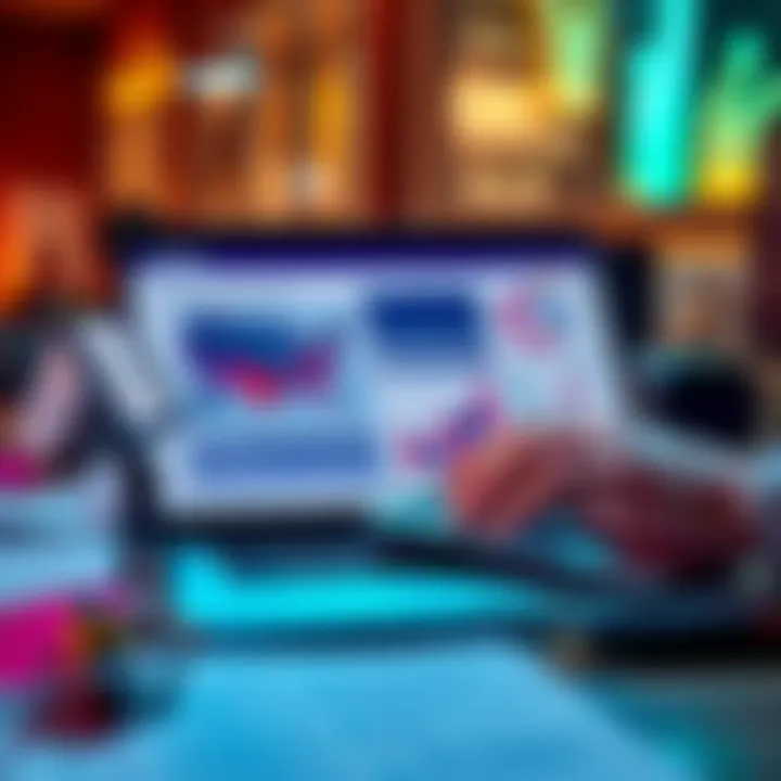 A person calculating taxes with Solana staking earnings on a laptop, showing charts and reports