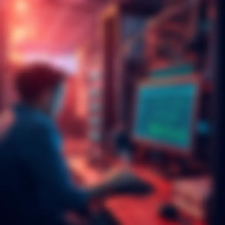 A person working on a computer, setting up a Solana validator node with server equipment and software interface visible.