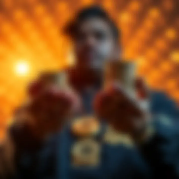 A person holding stacks of Solana coins with a bright background, symbolizing potential wealth from cryptocurrency investments.