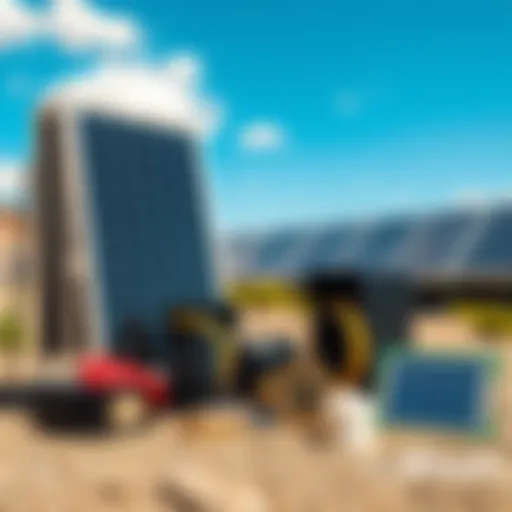 A solar-powered Bitcoin mining rig with an ESP32-S3 controller, showcasing solar panels and mining equipment in a sunny environment.