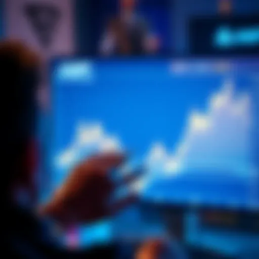 A person looking at a chart with a downward trend on a screen, symbolizing the sale of AMP cryptocurrency due to disappointing performance.