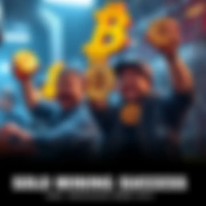 Solo Mining Success A visual representation of small miners celebrating success after finding BTC blocks, with happy faces and mining equipment in the background.