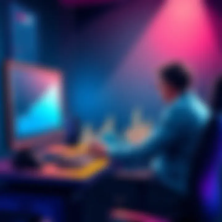 Illustration of a person using a computer to engage in solo staking with graphs showing profits, representing MEV boost and restaking