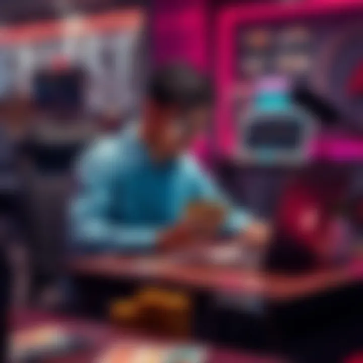 A person sitting at a desk, comparing Sorare cards and using a laptop to check their market value.