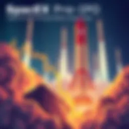 An illustration showing the trading of SpaceX pre-IPO Perpetuals, featuring charts and graphs symbolizing market activity, with a background of rockets.