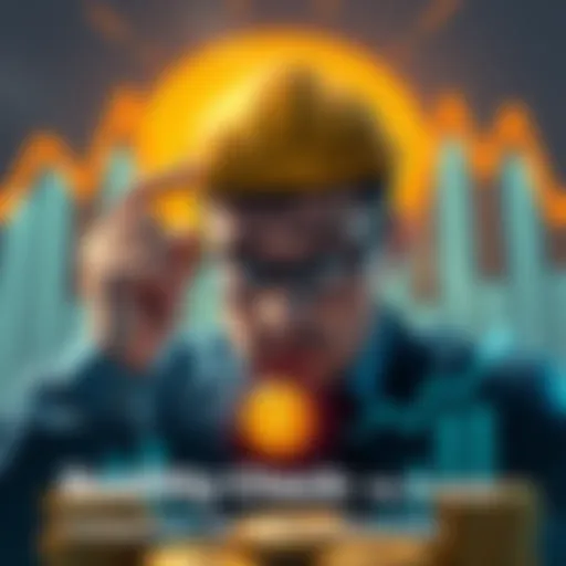 A concerned investor looking at a falling coin symbol with graphs showing a downward trend, representing the risks of investing in speculative coins.