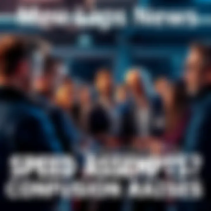 A group of people talking about speed attempts in a lively forum setting, with expressions of confusion and excitement.