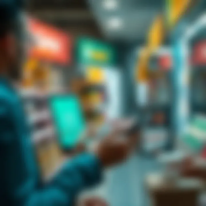 A person using Solana Pay on a mobile device at a store checkout to buy everyday items