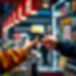 A close-up of a person holding a stablecoin card while paying at a merchant's point of sale