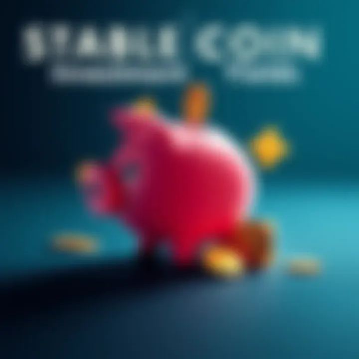 Stablecoin Investment Opportunity A graphic showing a piggy bank with coins representing stablecoin yields, alongside a percentage symbol and a bonus icon, symbolizing financial growth.