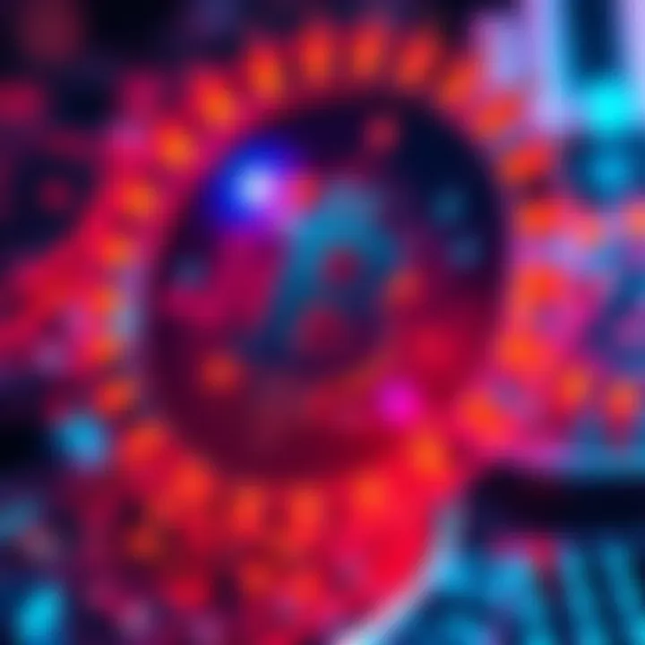 A digital representation of stablecoins influencing decentralized finance with symbols for lending and cross-border transactions