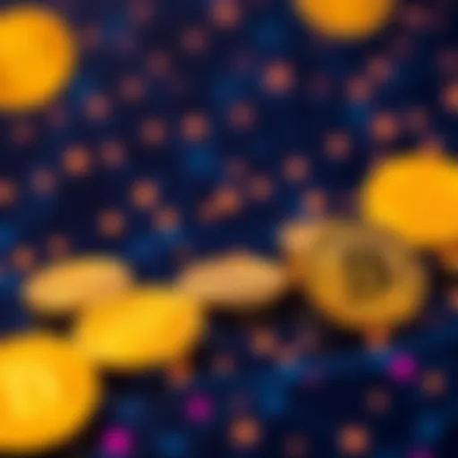 Visual representation of stablecoins with digital currency symbols and a blockchain background