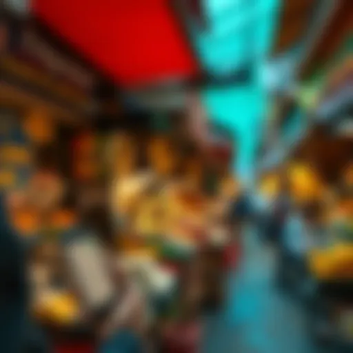 A person using a smartphone to manage stablecoin transactions in a bustling market, representing financial access in developing countries.