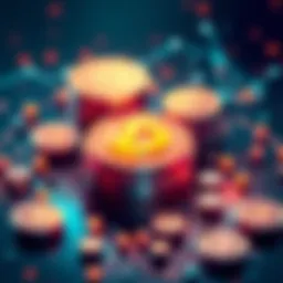 A visual representation of stablecoins with symbols for lending, liquidity, and payments in the DeFi ecosystem.