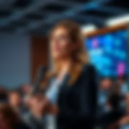 Staci Warden, CEO of Algorand, speaks to an audience about blockchain and finance at a conference