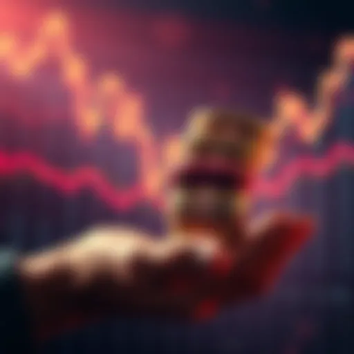 A person holding a stack of coins with a graph showing upward trend in the background