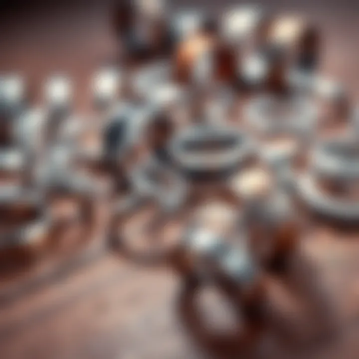 Stainless Steel Rings from Sunyemvy A close-up view of unique stainless steel rings displayed on a wooden surface, showcasing their shiny finish and design options.