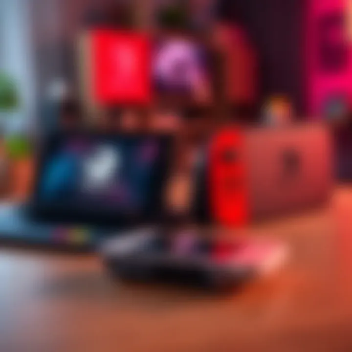 A side-by-side view of a Steam Deck and a Nintendo Switch on a gaming table, showing their designs and controls.