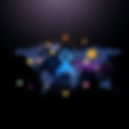 An illustration of Stellar's XLM symbol linking different currencies and financial systems across a world map.