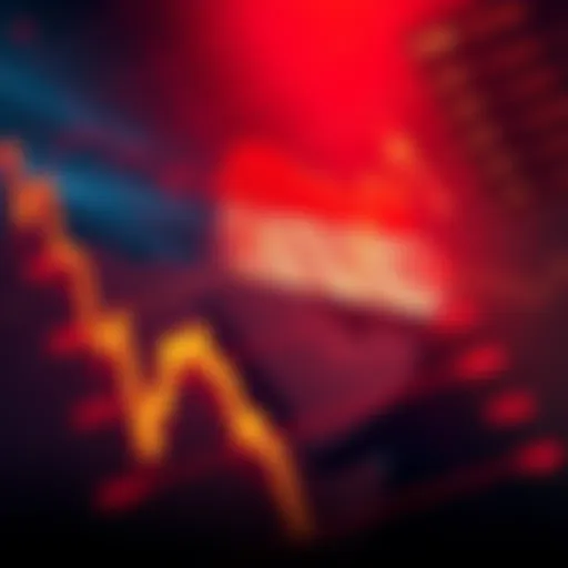 A stock market graph showing a downward trend with a Middle Eastern map in the background.