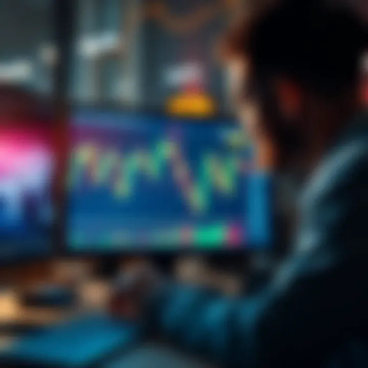 A person looking at financial charts on a computer, showing a downward trend indicating market dips and challenges of investing during volatility.