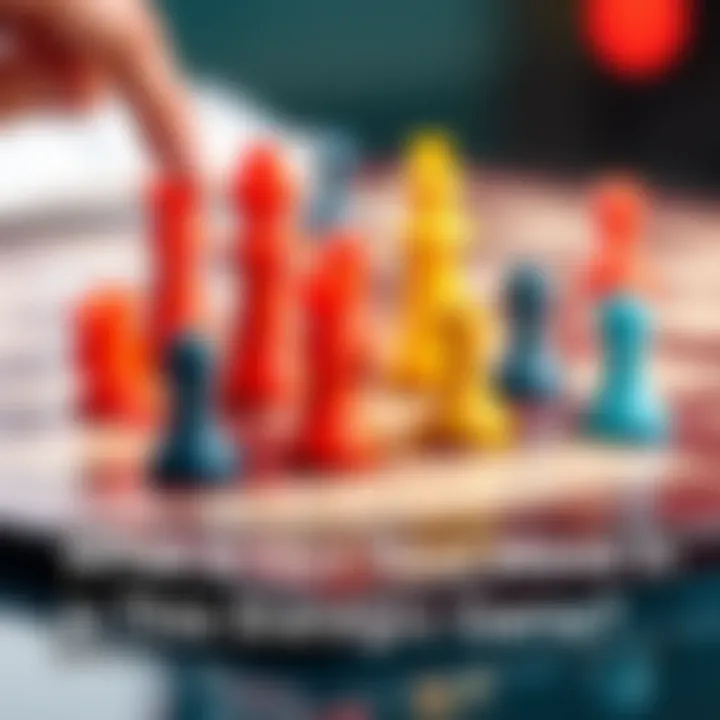 A close-up of a strategic game board with colorful pieces being moved by players, showcasing decision-making in gameplay.