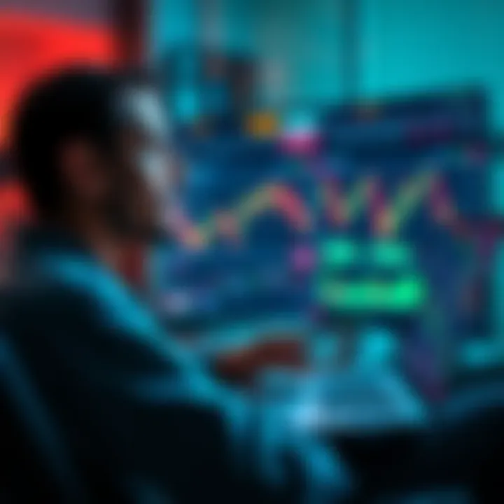 A calm person sitting with a laptop, looking relaxed while checking investment charts on the screen.