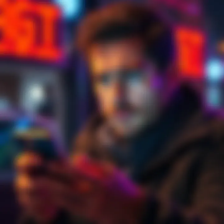 Individual looking worried while checking cryptocurrency values on a smartphone, contemplating cashing out their gains in a fluctuating market.