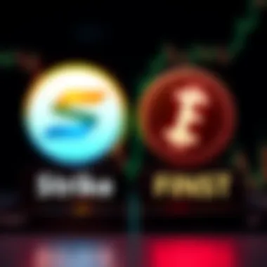 Strike and Finst Comparison A graphic showing the logos of Strike and Finst with Bitcoin symbols, illustrating a comparison of low-fee dollar-cost averaging strategies.
