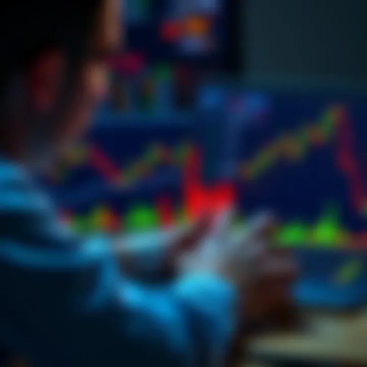 A person analyzing cryptocurrency graphs and charts on a laptop, focusing on a structured investment strategy for Dollar Cost Averaging.