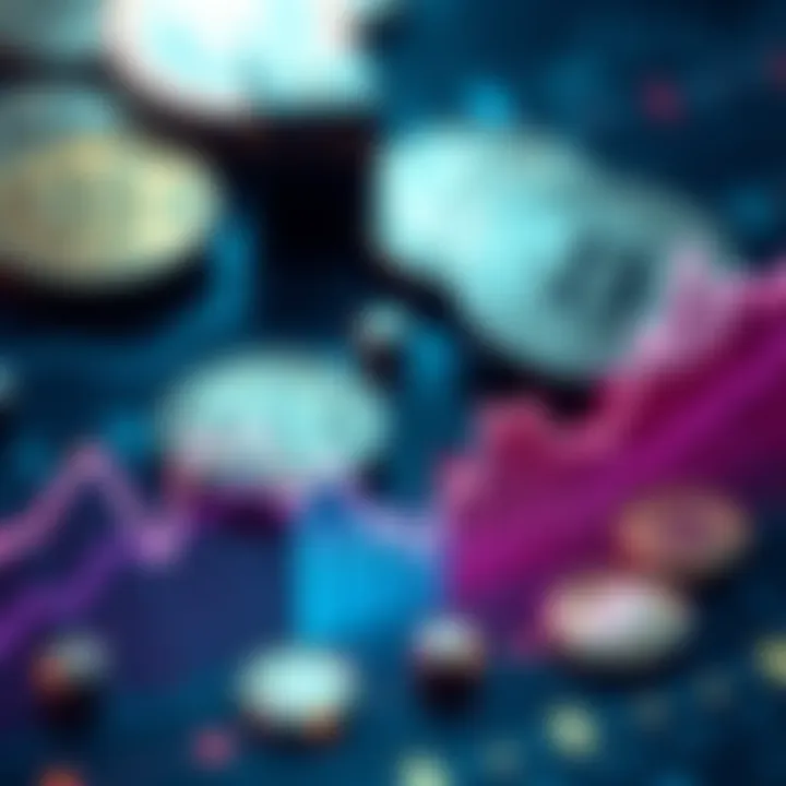 A downward trend line on a graph representing the decline of cryptocurrency values with digital coins in the background.