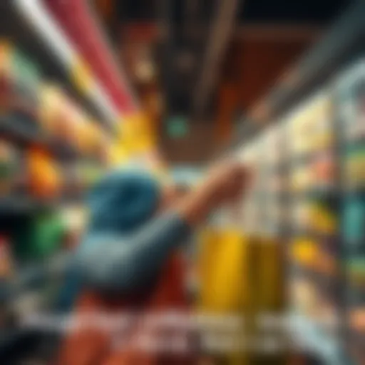 A person holding a grocery bag while looking at rising prices at a store