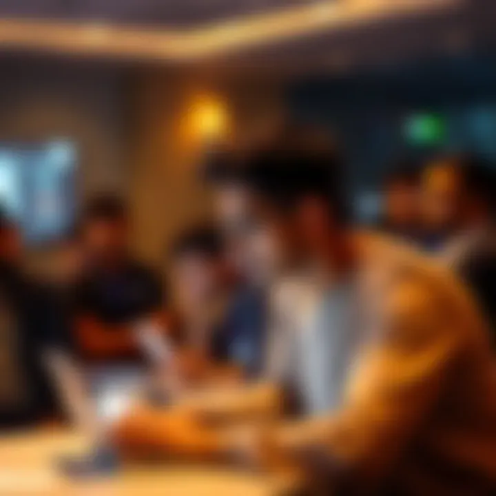 A first-year student in Delhi looks thoughtful while holding a laptop during a hackathon event, surrounded by other participants discussing ideas.