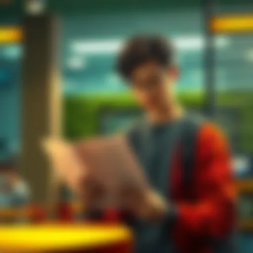 A student looking at a document discussing the Academy's ban on tips