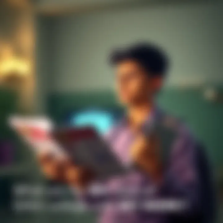 A student looking at college brochures with a thoughtful expression, holding NEET exam results