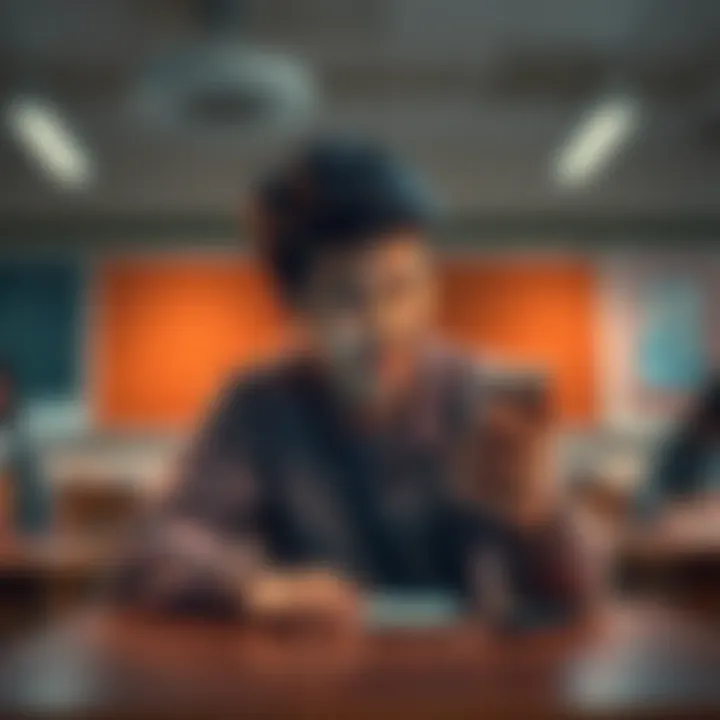 A student sitting at a school desk, excitedly glancing at a phone with a pre-order announcement, trying to stay calm