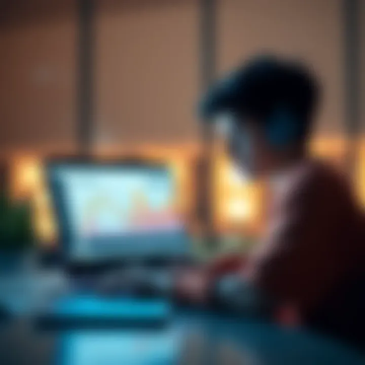 A young student studying with a laptop and Bitcoin charts on the screen, symbolizing their investment journey