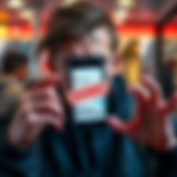 A frustrated student showing their phone displaying a banned Revolut account screen