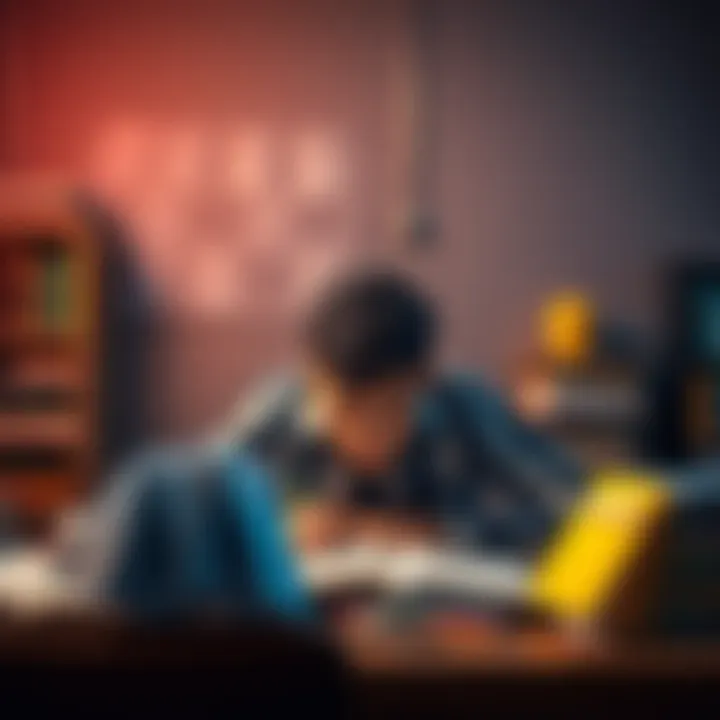 A student looks stressed while studying Non-Linear Modelling, surrounded by books and notes. Their expression shows concern about their upcoming board exams.