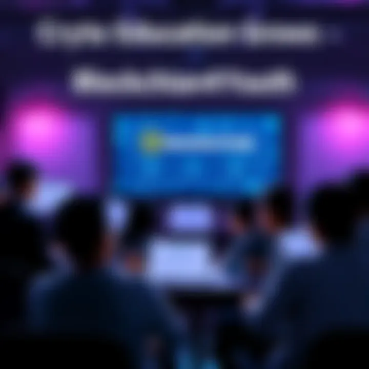 A group of students engaged in an online blockchain course with certificates on the screen