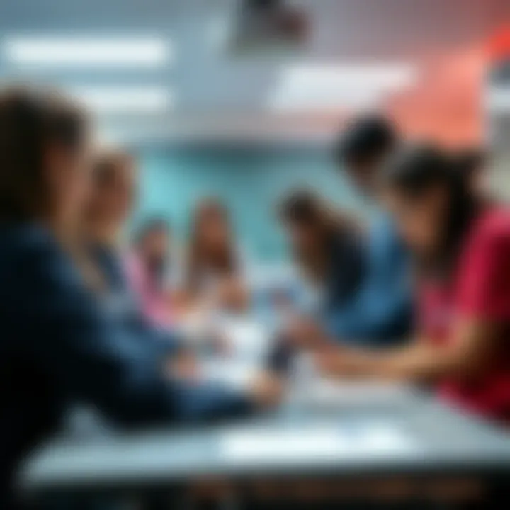 A group of students engaged in hands-on healthcare training, practicing skills in a classroom setting. They are enthusiastic about their future careers in health.