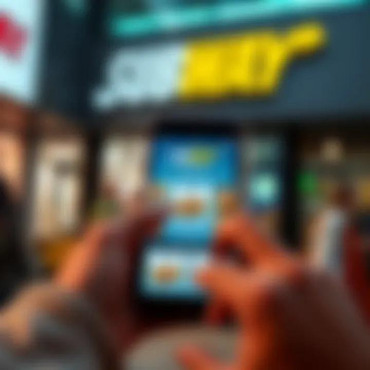 A smartphone displaying the Subway app with a sandwich and order options on the screen.