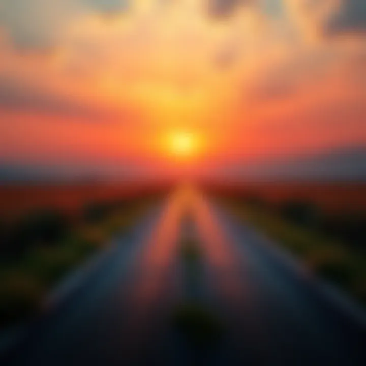 A scenic sunrise illuminating a clear path, symbolizing new beginnings and a bright future.