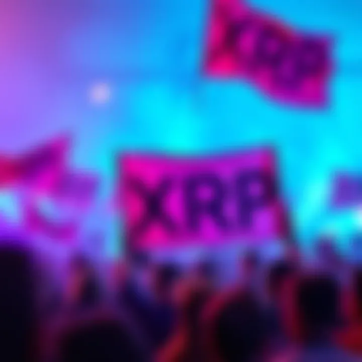 A group of people holding banners supporting XRP, promoting its value and encouraging community involvement.