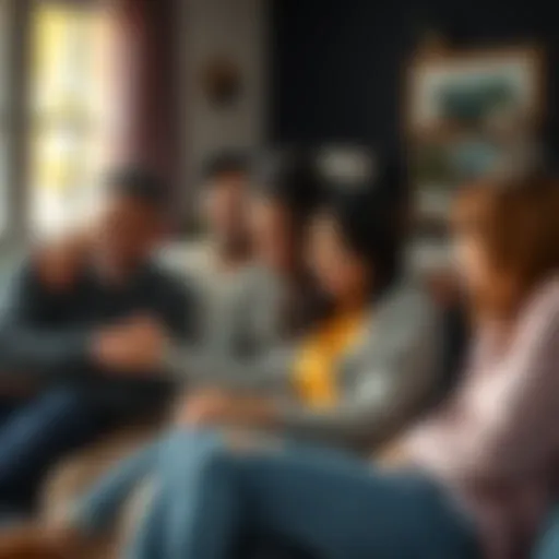 A group of friends sitting together, comforting each other with warm smiles and hugs during a difficult time.