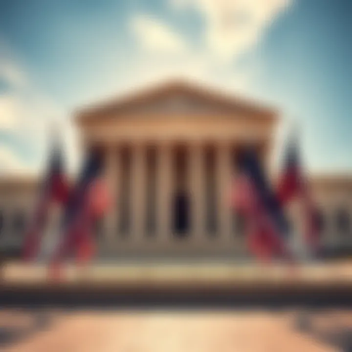 Supreme Court building with American flags, symbolizing the ruling against Trump's tariffs
