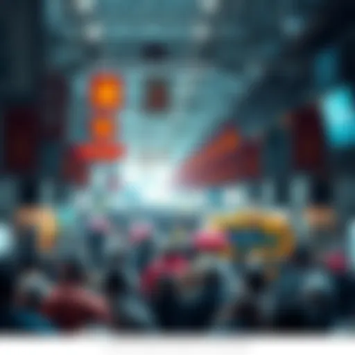 A crowded marketplace with many sellers, but prices remain unchanged, showing stability despite high selling activity.