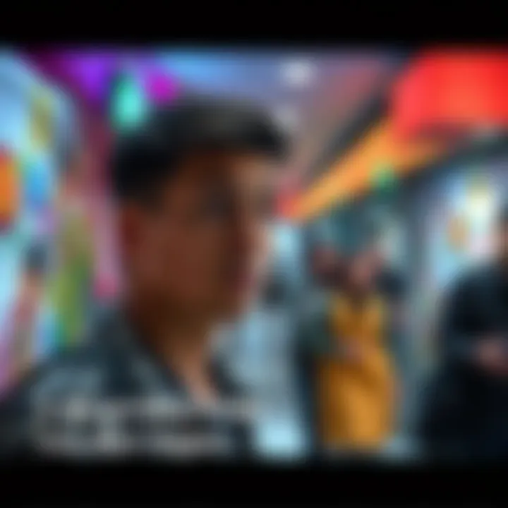 A person looking surprised at an unexpected event happening around them, with a lively background illustrating daily life scenes.